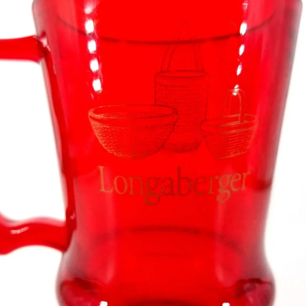 Longaberger Plastic Mug Cup Glass Latte Footed Red Cherry Bright 16 Ounce USA - Picture 2 of 10